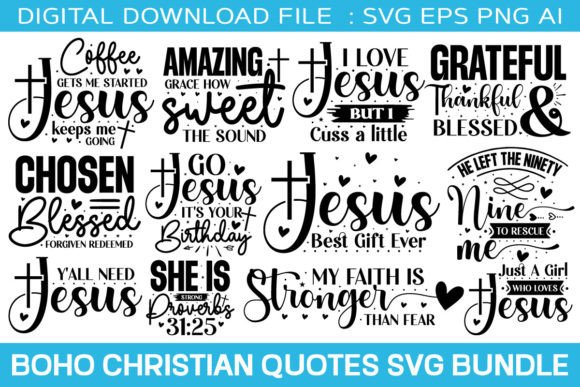Boho Christian Quotes Svg Bundle for T-Shirt Designs