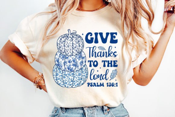 Christian Fall Blue Floral Pumpkin PNG for T-Shirt Designs