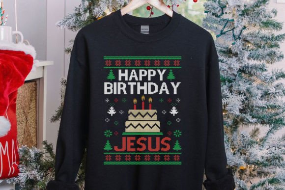 Ugly Christmas Sweater Birthday Jesus T-Shirt Designs